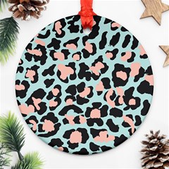 Blue And Pink Jaguar Dots Leopard Ornament (round) by ConteMonfreyShop