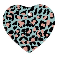 Blue And Pink Jaguar Dots Leopard Ornament (heart) by ConteMonfreyShop