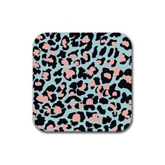 Blue And Pink Jaguar Dots Leopard Rubber Coaster (square) by ConteMonfreyShop