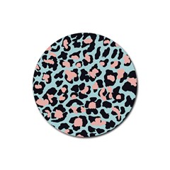 Blue And Pink Jaguar Dots Leopard Rubber Coaster (round) by ConteMonfreyShop