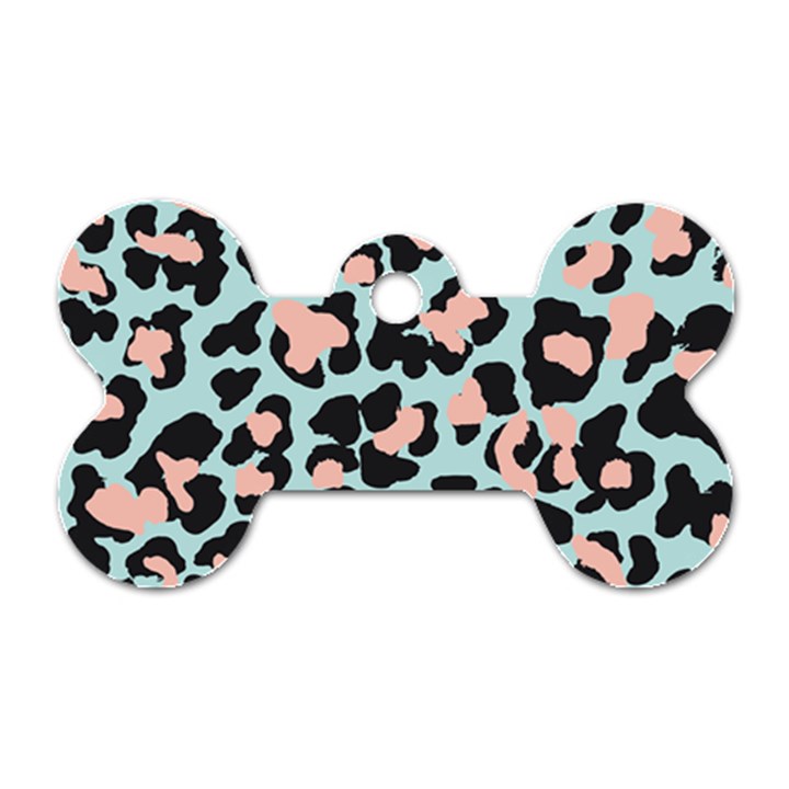 Blue And Pink Jaguar Dots Leopard Dog Tag Bone (Two Sides)