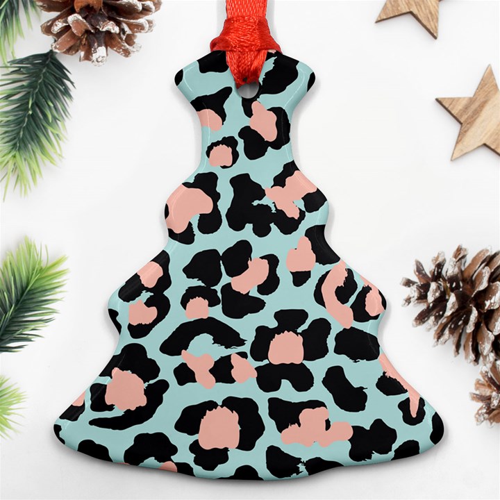 Blue And Pink Jaguar Dots Leopard Christmas Tree Ornament (Two Sides)