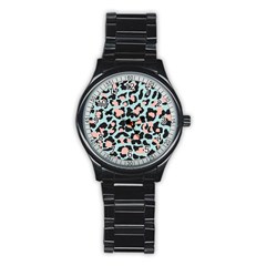 Blue And Pink Jaguar Dots Leopard Stainless Steel Round Watch by ConteMonfreyShop