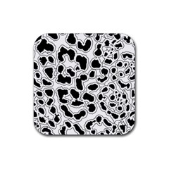 Black And White Dots Jaguar Rubber Coaster (square) by ConteMonfreyShop