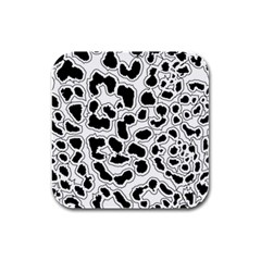 Black And White Dots Jaguar Rubber Square Coaster (4 Pack) by ConteMonfreyShop