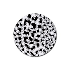 Black And White Dots Jaguar Rubber Round Coaster (4 Pack) by ConteMonfreyShop