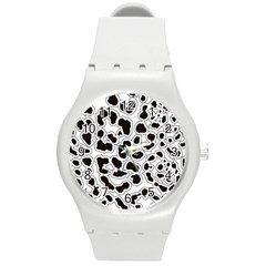 Black And White Dots Jaguar Round Plastic Sport Watch (m) by ConteMonfreyShop