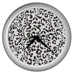 Leopard print gray theme Wall Clock (Silver) Front