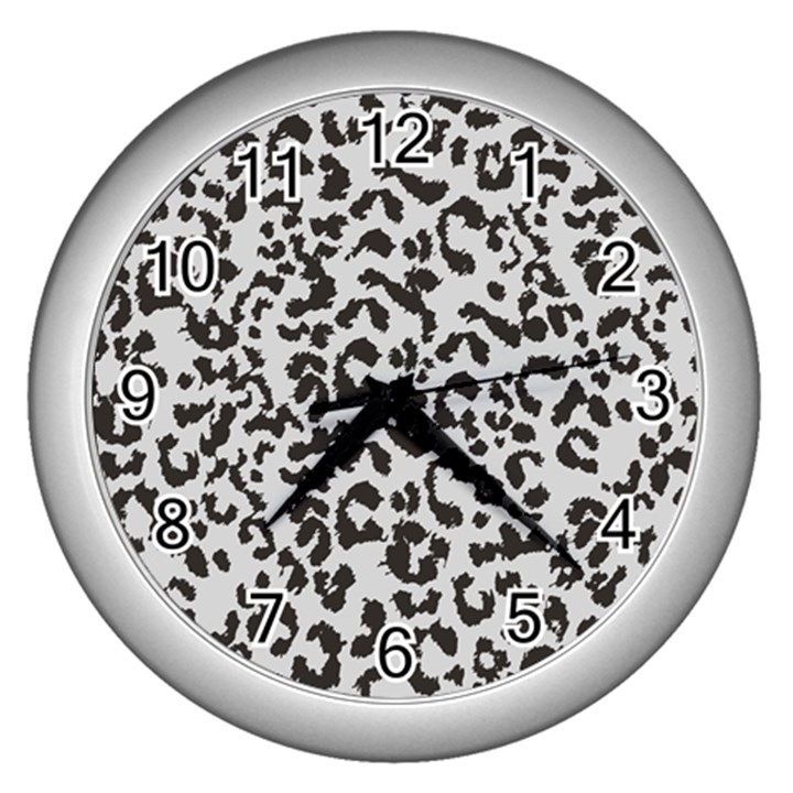 Leopard print gray theme Wall Clock (Silver)