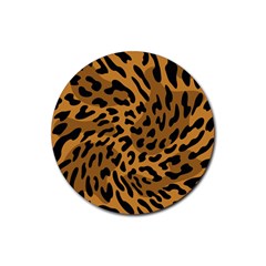 Leopard Print Jaguar Dots Brown Rubber Coaster (round) by ConteMonfreyShop