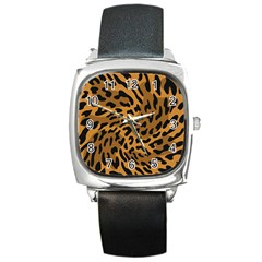 Leopard Print Jaguar Dots Brown Square Metal Watch by ConteMonfreyShop