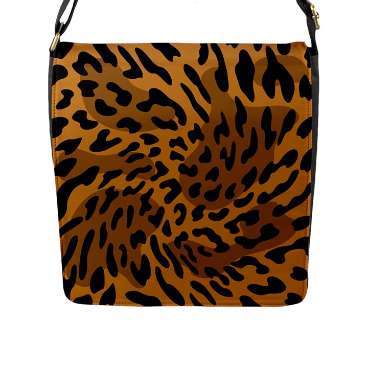 Leopard Print Jaguar Dots Brown Flap Closure Messenger Bag (L)