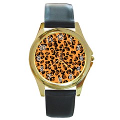 Leopard Print Peach Colors Round Gold Metal Watch by ConteMonfreyShop