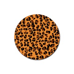 Leopard Print Peach Colors Rubber Round Coaster (4 Pack) by ConteMonfreyShop