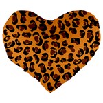 Leopard Print peach colors Large 19  Premium Flano Heart Shape Cushion Back