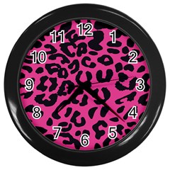 Leopard Print Jaguar Dots Pink Wall Clock (black) by ConteMonfreyShop