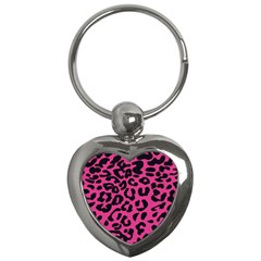 Leopard Print Jaguar Dots Pink Key Chain (heart) by ConteMonfreyShop