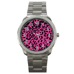 Leopard Print Jaguar Dots Pink Sport Metal Watch by ConteMonfreyShop