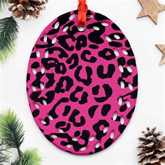 Leopard Print Jaguar Dots Pink Ornament (oval Filigree) by ConteMonfreyShop