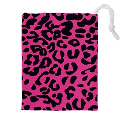 Leopard Print Jaguar Dots Pink Drawstring Pouch (4xl) by ConteMonfreyShop