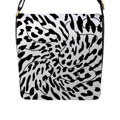 Leopard Print Black And White Draws Flap Closure Messenger Bag (l) by ConteMonfreyShop