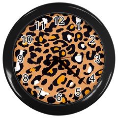 Leopard  Spots Brown White Orange Wall Clock (black) by ConteMonfreyShop