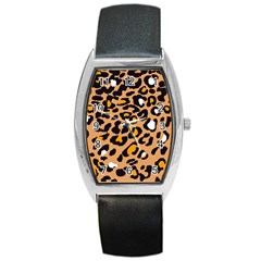 Leopard  Spots Brown White Orange Barrel Style Metal Watch by ConteMonfreyShop