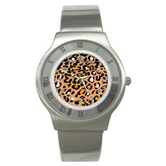 Leopard  Spots Brown White Orange Stainless Steel Watch by ConteMonfreyShop