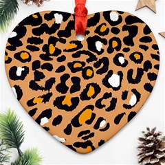 Leopard  Spots Brown White Orange Heart Ornament (two Sides) by ConteMonfreyShop