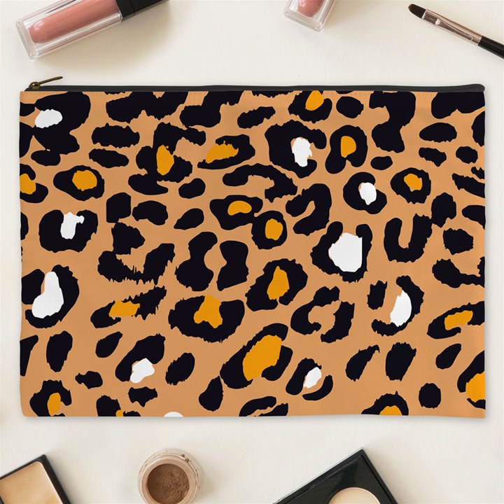 Leopard  spots brown white orange Cosmetic Bag (XXXL)