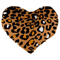 Leopard  Spots Brown White Orange Large 19  Premium Heart Shape Cushion by ConteMonfreyShop