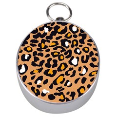 Leopard  Spots Brown White Orange Silver Compass by ConteMonfreyShop