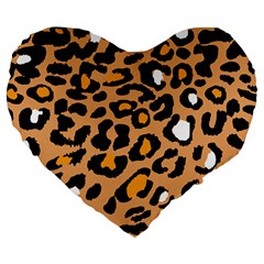 Leopard  Spots Brown White Orange Large 19  Premium Flano Heart Shape Cushion by ConteMonfreyShop