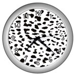 Leopard Print Jaguar Dots Black And White Wall Clock (Silver) Front