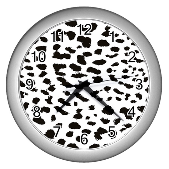 Leopard Print Jaguar Dots Black And White Wall Clock (Silver)