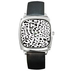 Leopard Print Jaguar Dots Black And White Square Metal Watch by ConteMonfreyShop