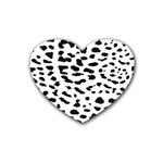 Leopard Print Jaguar Dots Black And White Rubber Coaster (Heart) Front