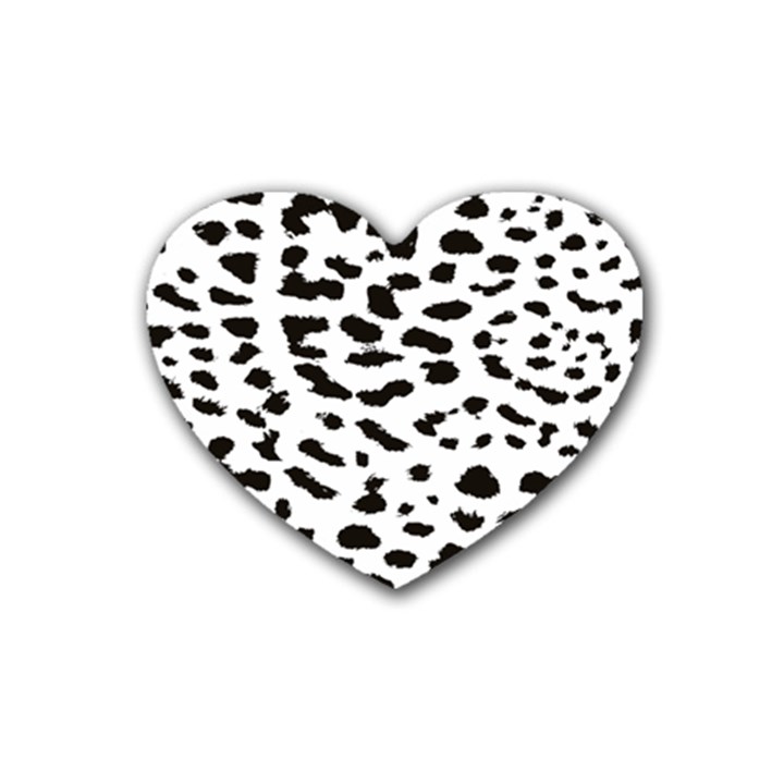 Leopard Print Jaguar Dots Black And White Rubber Coaster (Heart)