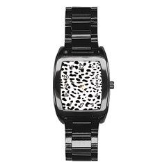 Leopard Print Jaguar Dots Black And White Stainless Steel Barrel Watch by ConteMonfreyShop