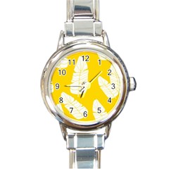 Yellow Banana Leaves Round Italian Charm Watch by ConteMonfreyShop