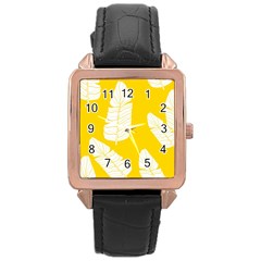 Yellow Banana Leaves Rose Gold Leather Watch  by ConteMonfreyShop