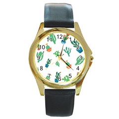 Among Succulents And Cactus  Round Gold Metal Watch by ConteMonfreyShop