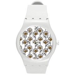 Daisy Minimalist Leaves Round Plastic Sport Watch (m) by ConteMonfreyShop