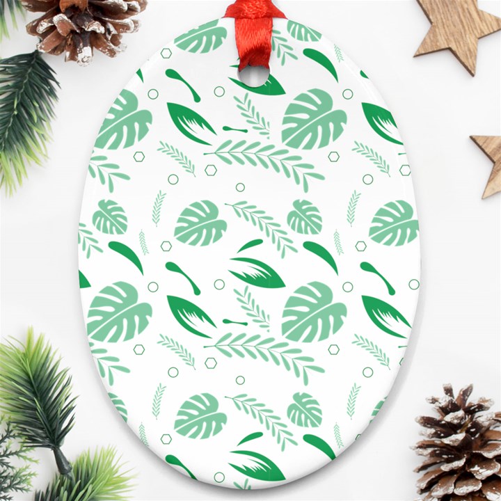 Green Nature Leaves Draw    Ornament (Oval)