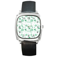 Green Nature Leaves Draw    Square Metal Watch by ConteMonfreyShop