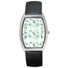 Green Nature Leaves Draw    Barrel Style Metal Watch