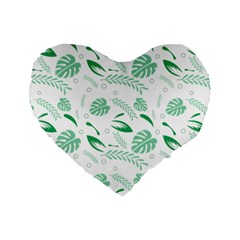 Green Nature Leaves Draw    Standard 16  Premium Heart Shape Cushion  by ConteMonfreyShop