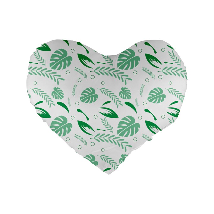 Green Nature Leaves Draw    Standard 16  Premium Heart Shape Cushion 