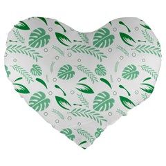 Green Nature Leaves Draw    Large 19  Premium Heart Shape Cushion