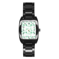 Green Nature Leaves Draw    Stainless Steel Barrel Watch